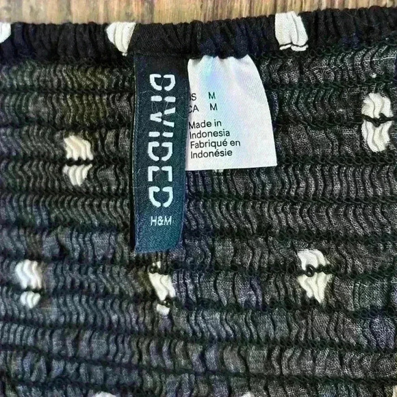 H&M Divided Crop Top Women’s Med. Black White Polka Dot Adjustable Elastic Panel - Picture 5 of 10